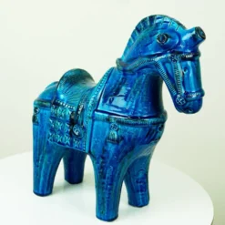 Italienisches Keramikpferd Rimini Blu aus der Jahrhundertmitte von Aldo Londi für Bitossi