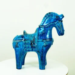 Italienisches Keramikpferd Rimini Blu aus der Jahrhundertmitte von Aldo Londi für Bitossi