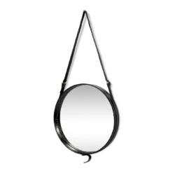 Jacques Adnet miroir circulaire cuir et laiton