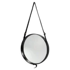 Jacques Adnet miroir circulaire cuir et laiton