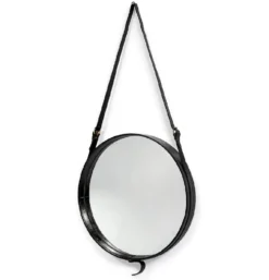 Jacques Adnet miroir circulaire cuir et laiton