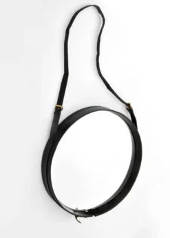 Jacques Adnet paire de miroirs circulaires cuir et laiton