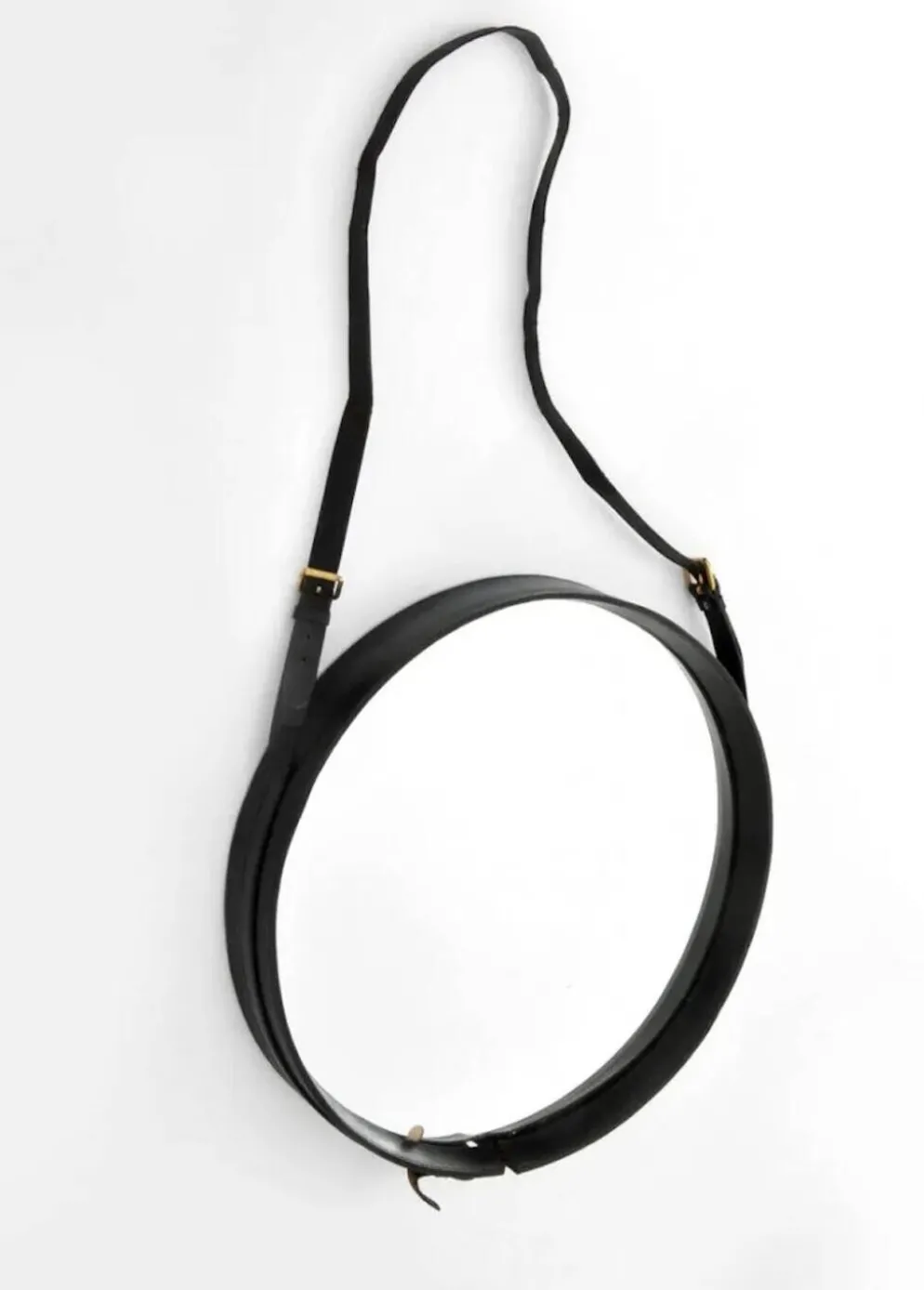 Jacques Adnet paire de miroirs circulaires cuir et laiton