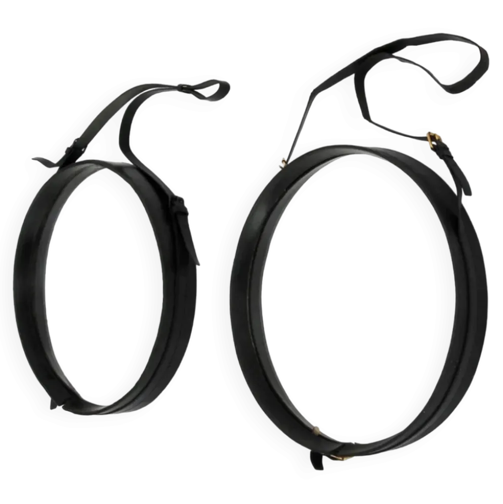 Jacques Adnet paire de miroirs circulaires cuir et laiton