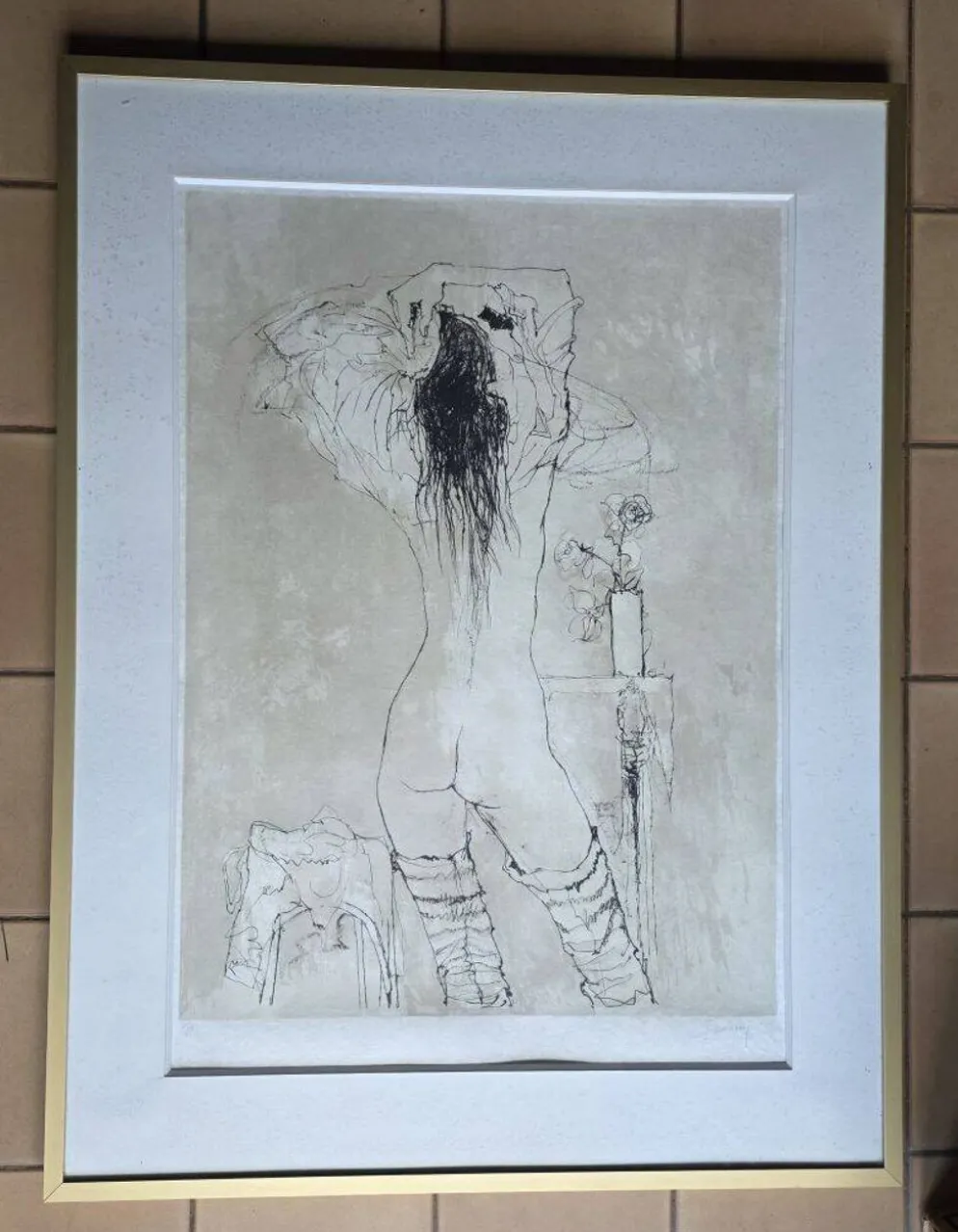 JANSEM Jean lithographie Nu De Dos A La Rose Vers 1970