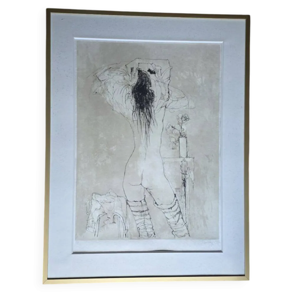 JANSEM Jean lithographie Nu De Dos A La Rose Vers 1970