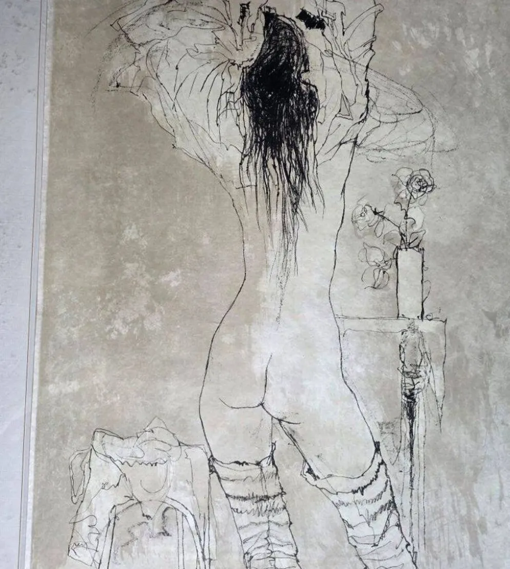 JANSEM Jean lithographie Nu De Dos A La Rose Vers 1970