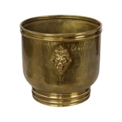 Jardinière/Planteur en laiton martelé avec têtes de lion