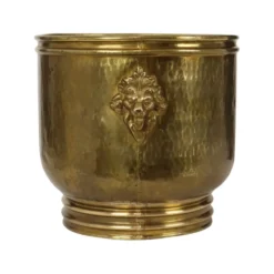 Jardinière/Planteur en laiton martelé avec têtes de lion