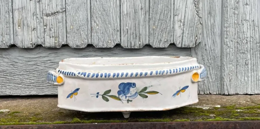 Jardinière rafraichissoir faïence Rouen fleurs feuillage XVIIIème sièc