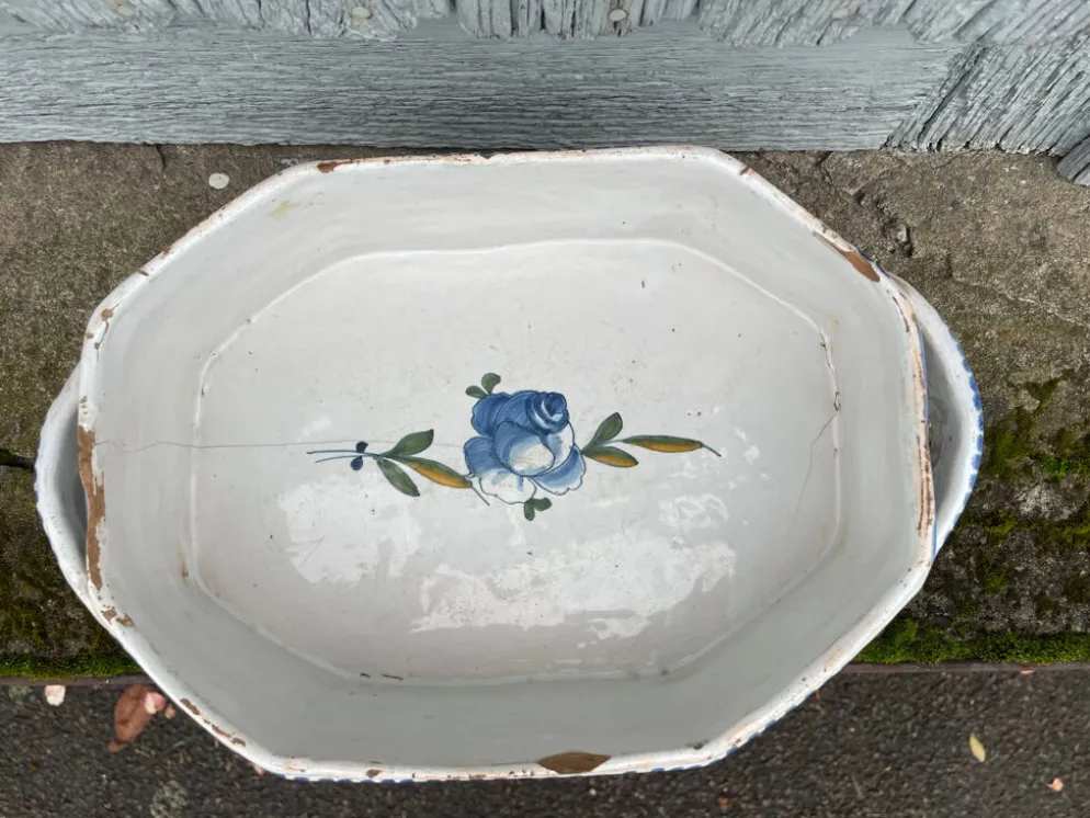 Jardinière rafraichissoir faïence Rouen fleurs feuillage XVIIIème sièc