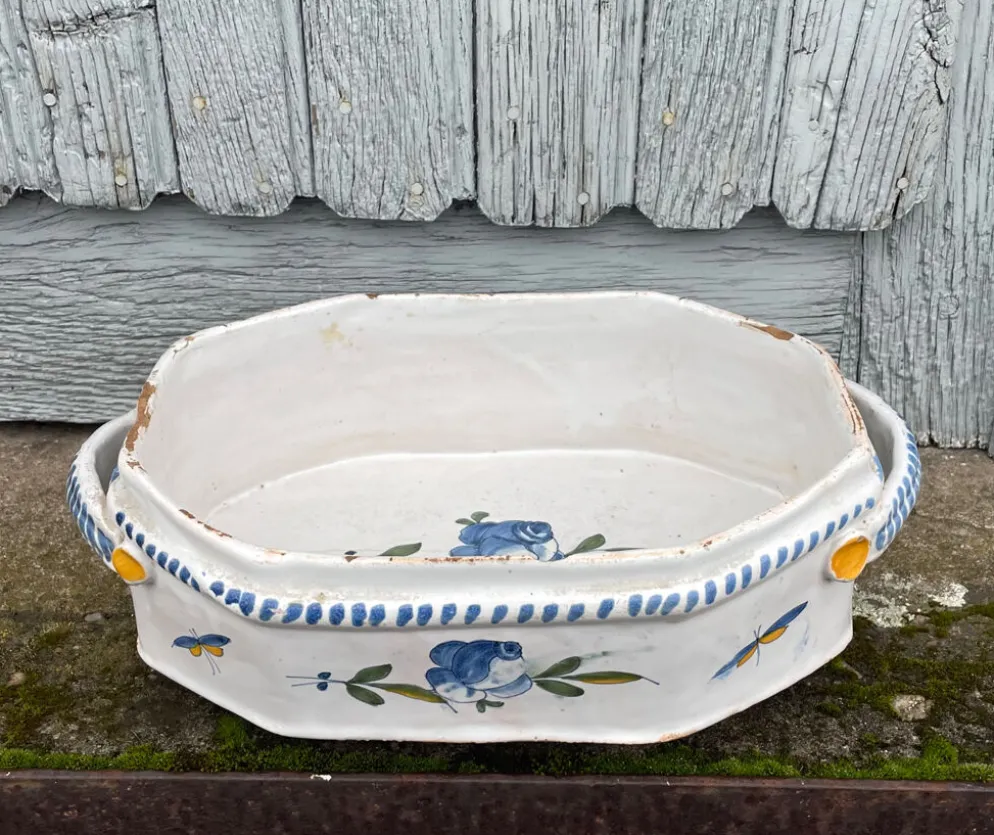 Jardinière rafraichissoir faïence Rouen fleurs feuillage XVIIIème sièc