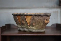 Jardinière Terracotta brutaliste imitation tronc d'arbre, cache-pot, campag