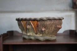 Jardinière Terracotta brutaliste imitation tronc d'arbre, cache-pot, campag