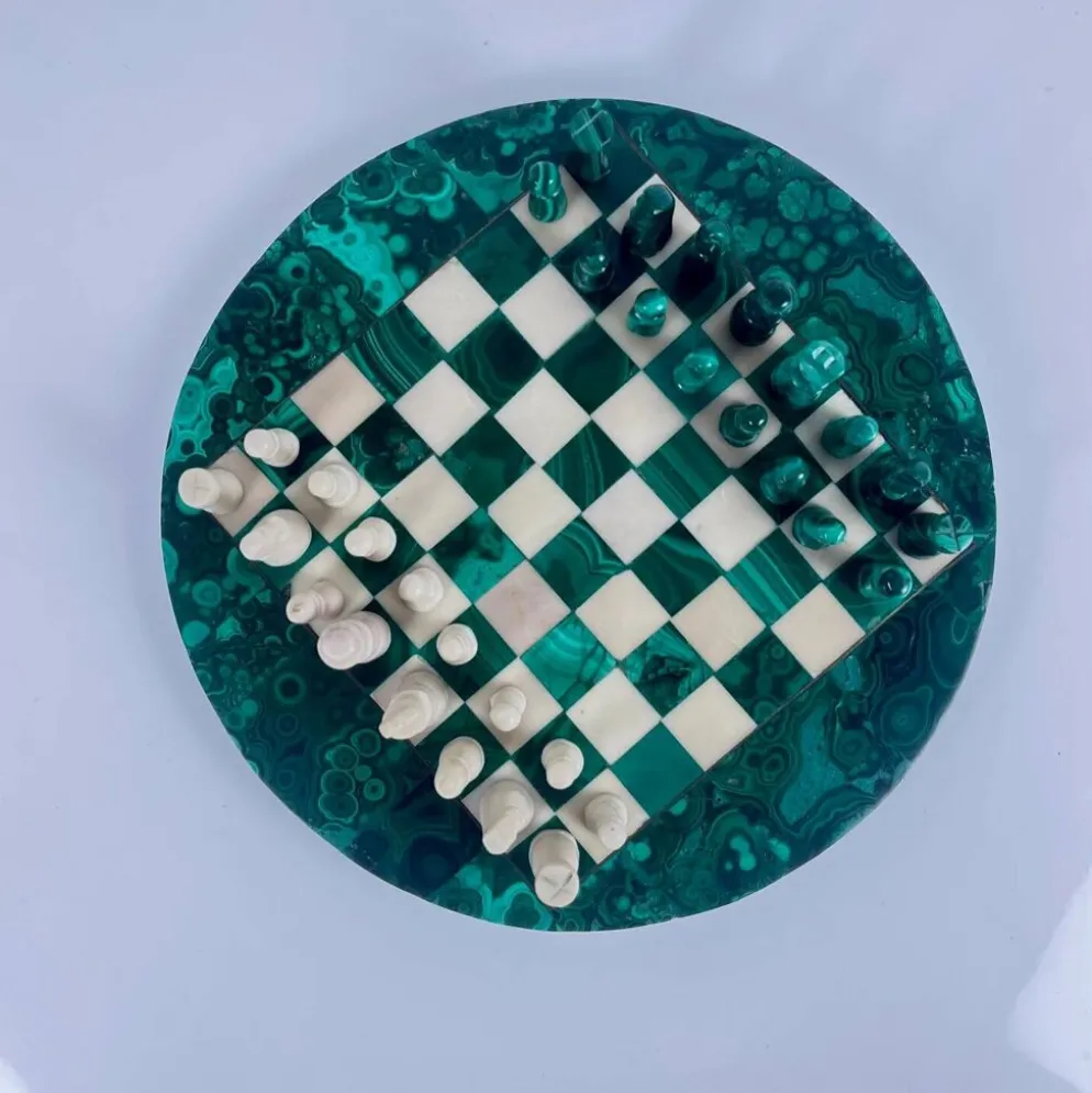 Jeu d’échecs décoratif en malachite, 1950–1970