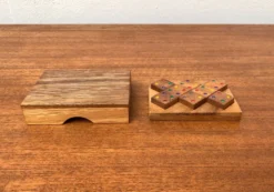 Jeu de dés déco scandinave en teck du milieu du siècle, années 1960