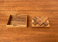 Jeu de dés déco scandinave en teck du milieu du siècle, années 1960