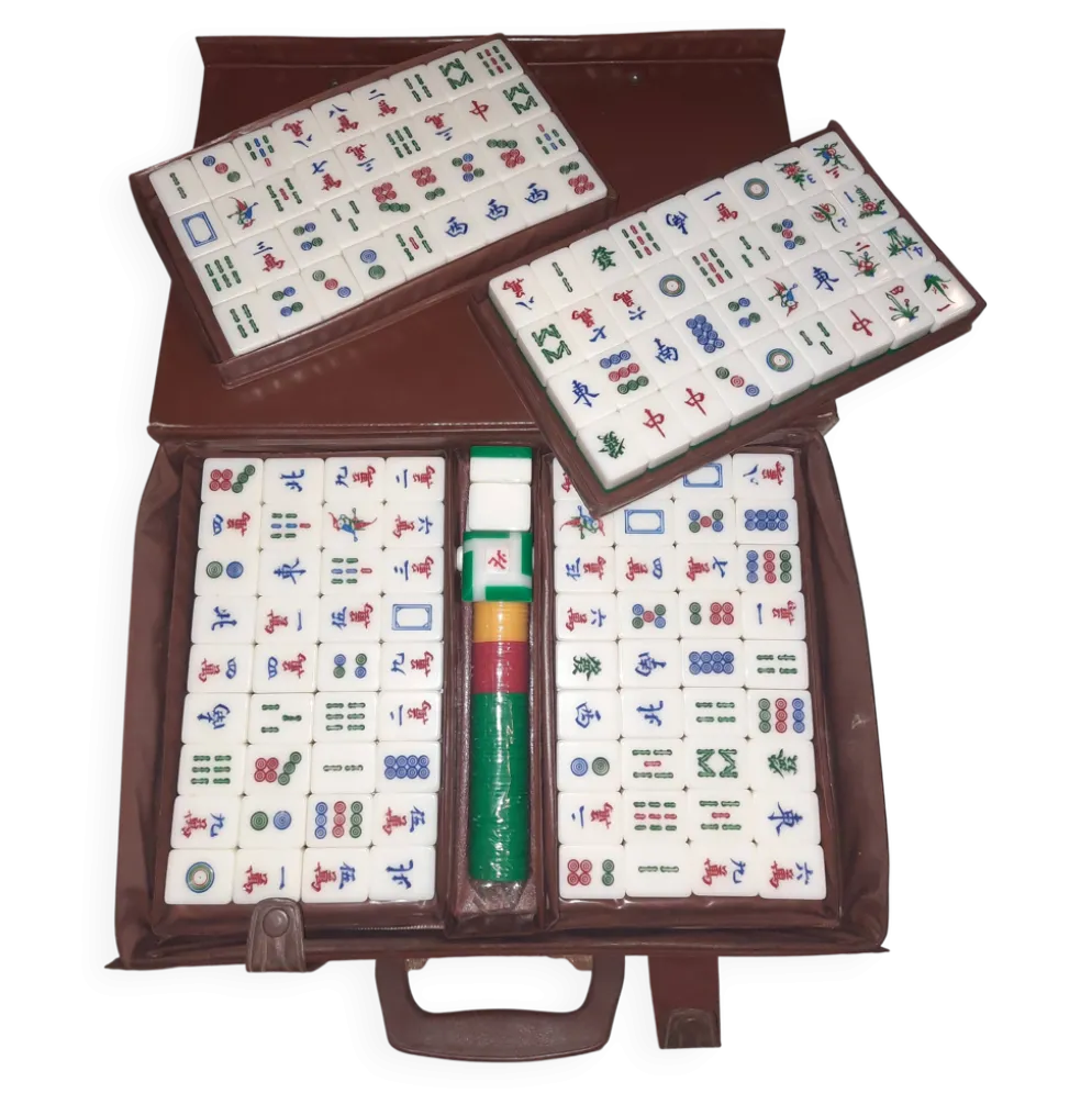 Jeu de mah-jong vintage complet avec mallette en skaï