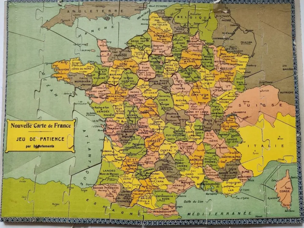 Jeu de patience puzzle France par département Saussine ancien