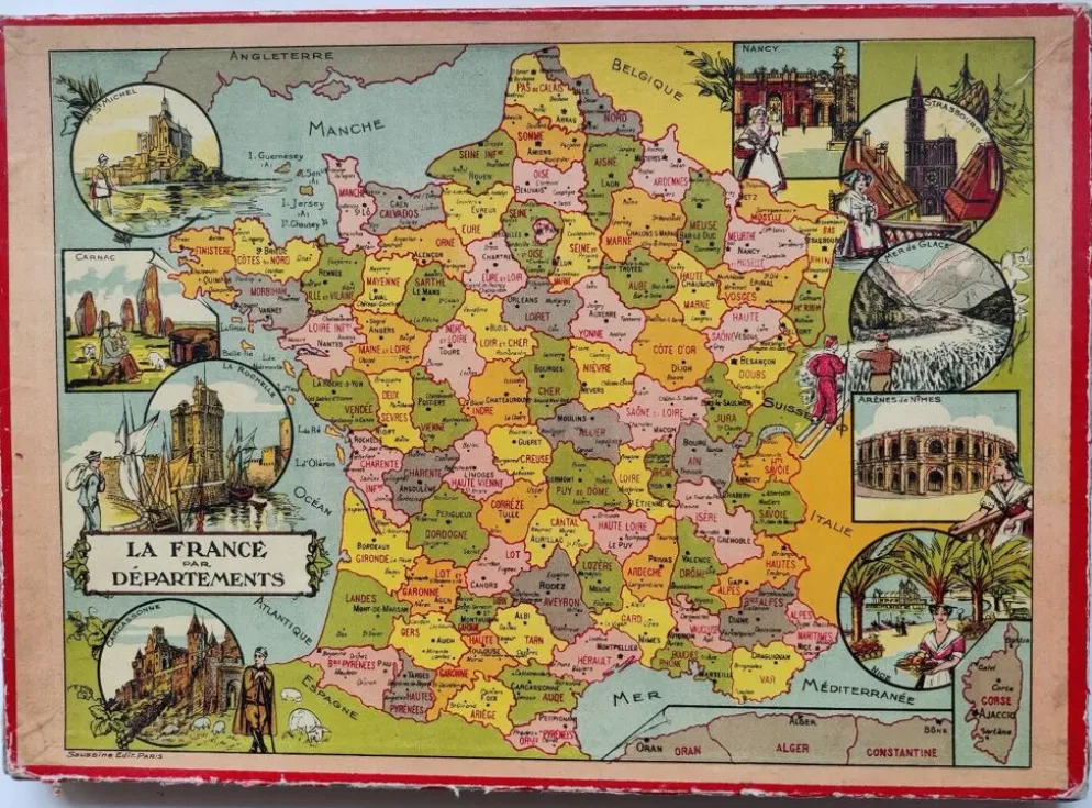 Jeu de patience puzzle France par département Saussine ancien
