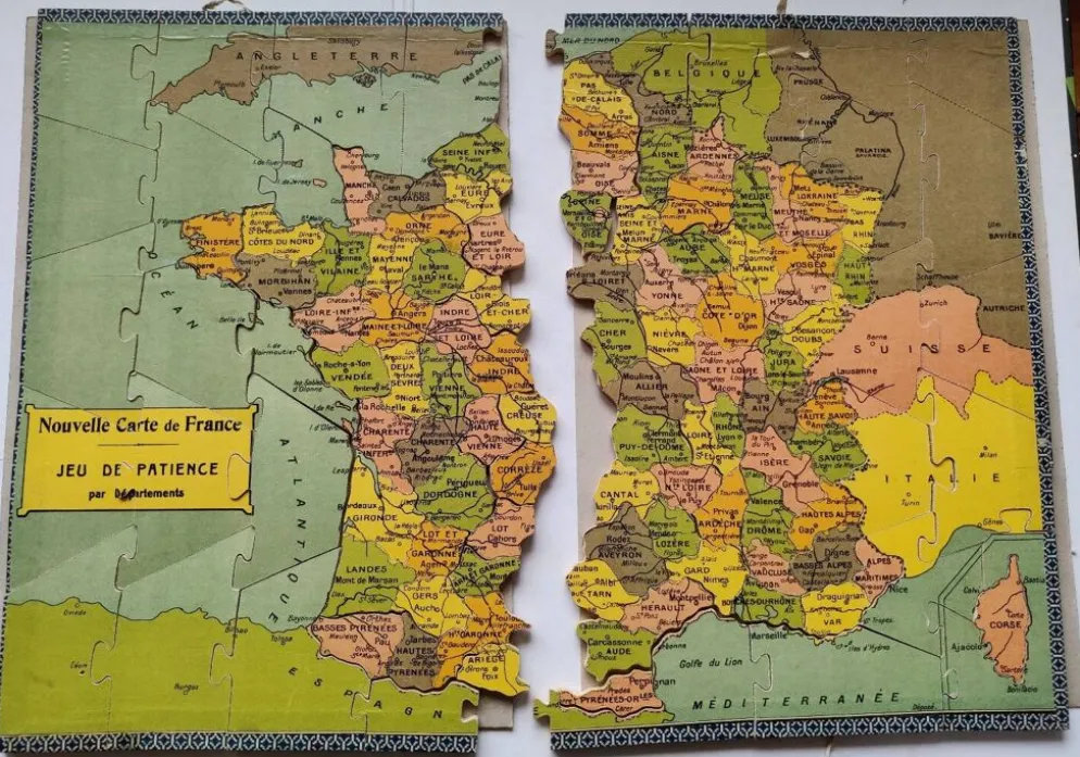 Jeu de patience puzzle France par département Saussine ancien