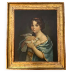 Jeune femme à la colombe . Portrait du 19e imitant une peinture classique