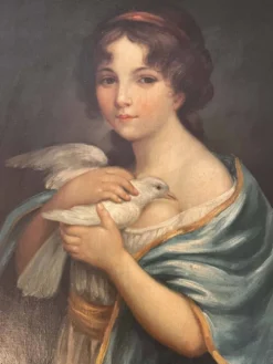 Jeune femme à la colombe . Portrait du 19e imitant une peinture classique
