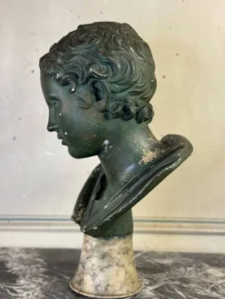 Jeune garçon, Buste En Plâtre Patine Verte, Vers 1900