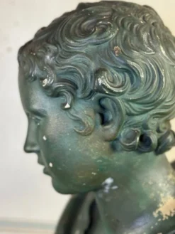 Jeune garçon, Buste En Plâtre Patine Verte, Vers 1900