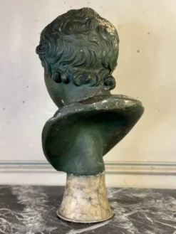 Jeune garçon, Buste En Plâtre Patine Verte, Vers 1900