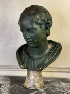 Jeune garçon, Buste En Plâtre Patine Verte, Vers 1900