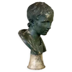 Jeune garçon, Buste En Plâtre Patine Verte, Vers 1900