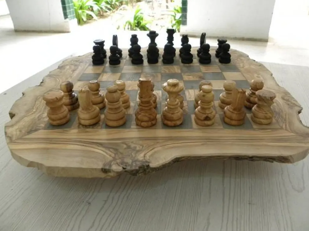 Jeux d'échec en bois d'olivier massif rustique échiquier artisanale