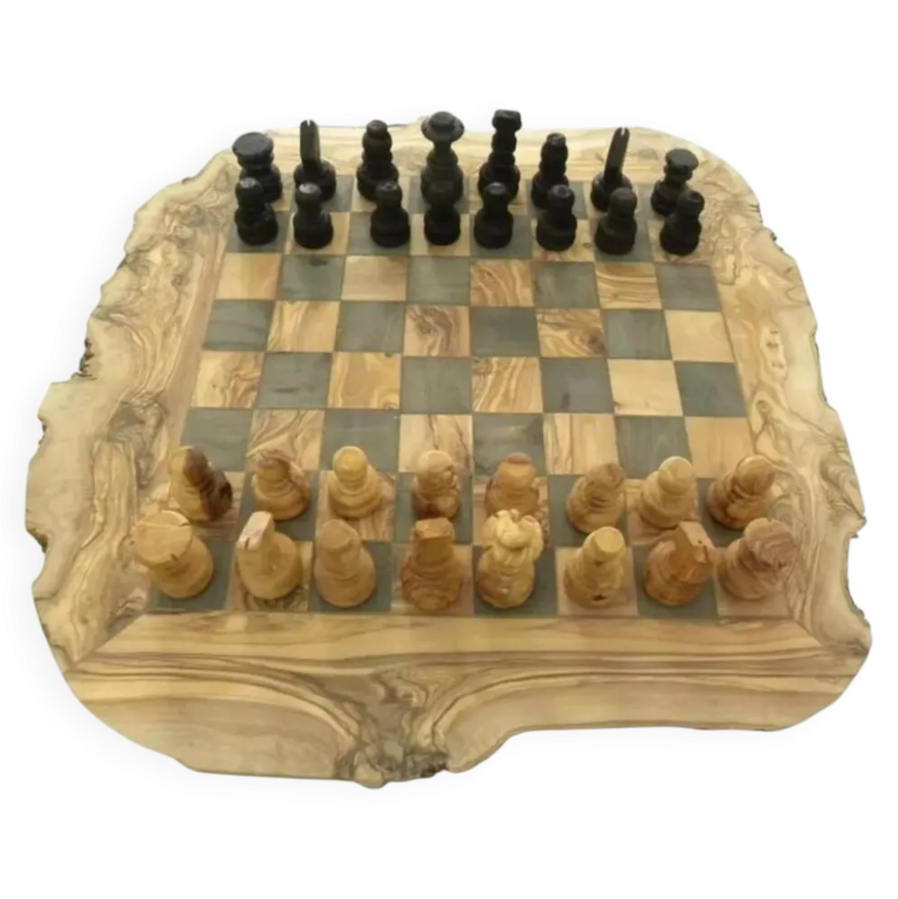 Jeux d'échec en bois d'olivier massif rustique échiquier artisanale