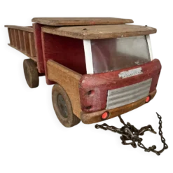 Jouet ancien : camion benne en bois Dejou