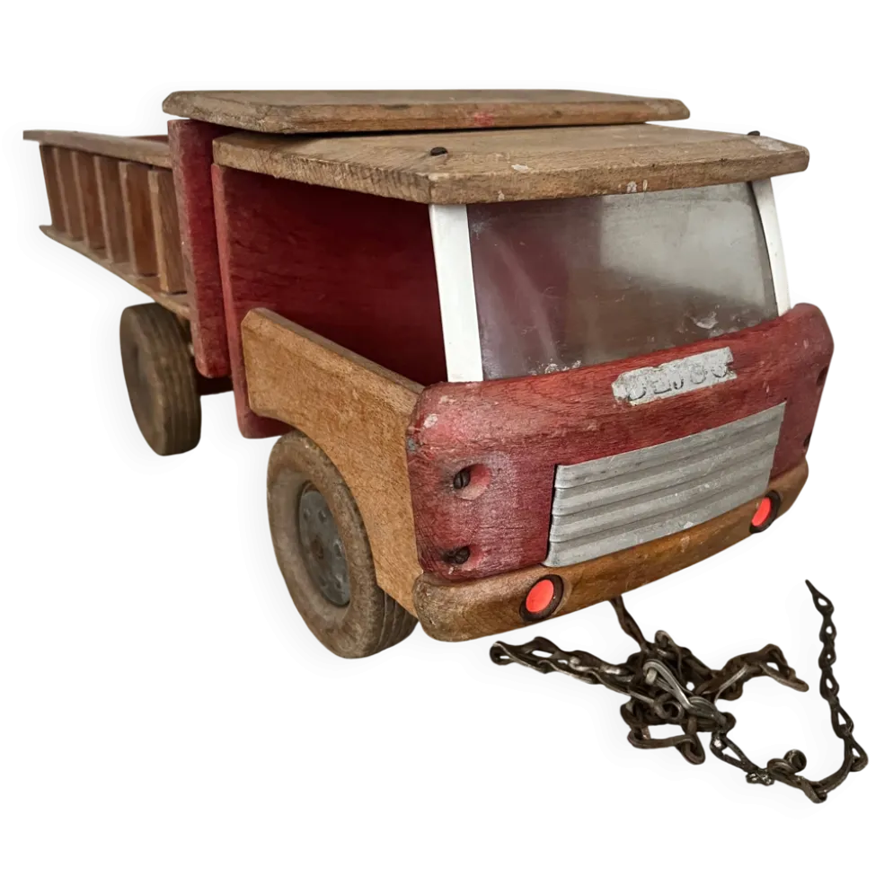 Jouet ancien : camion benne en bois Dejou