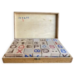 Jouet Jeu Ancien JEU JURA Bois Massif 28 Cubes + Boîte Origine Vintage