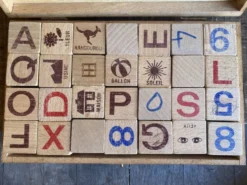 Jouet Jeu Ancien JEU JURA Bois Massif 28 Cubes + Boîte Origine Vintage