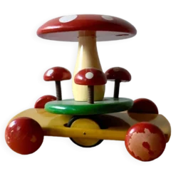 Jouet à tirer en bois vintage - Champignon - 1960