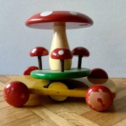 Jouet à tirer en bois vintage - Champignon - 1960