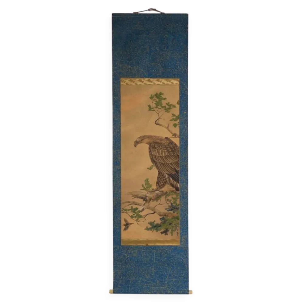Kakejiku ancien japonais de rapace en couleur sur papier – Japon, vers 1900