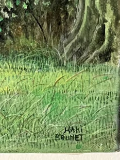 Kaki Brunet (1926-2012) "Printemps au bois" huile sur toile