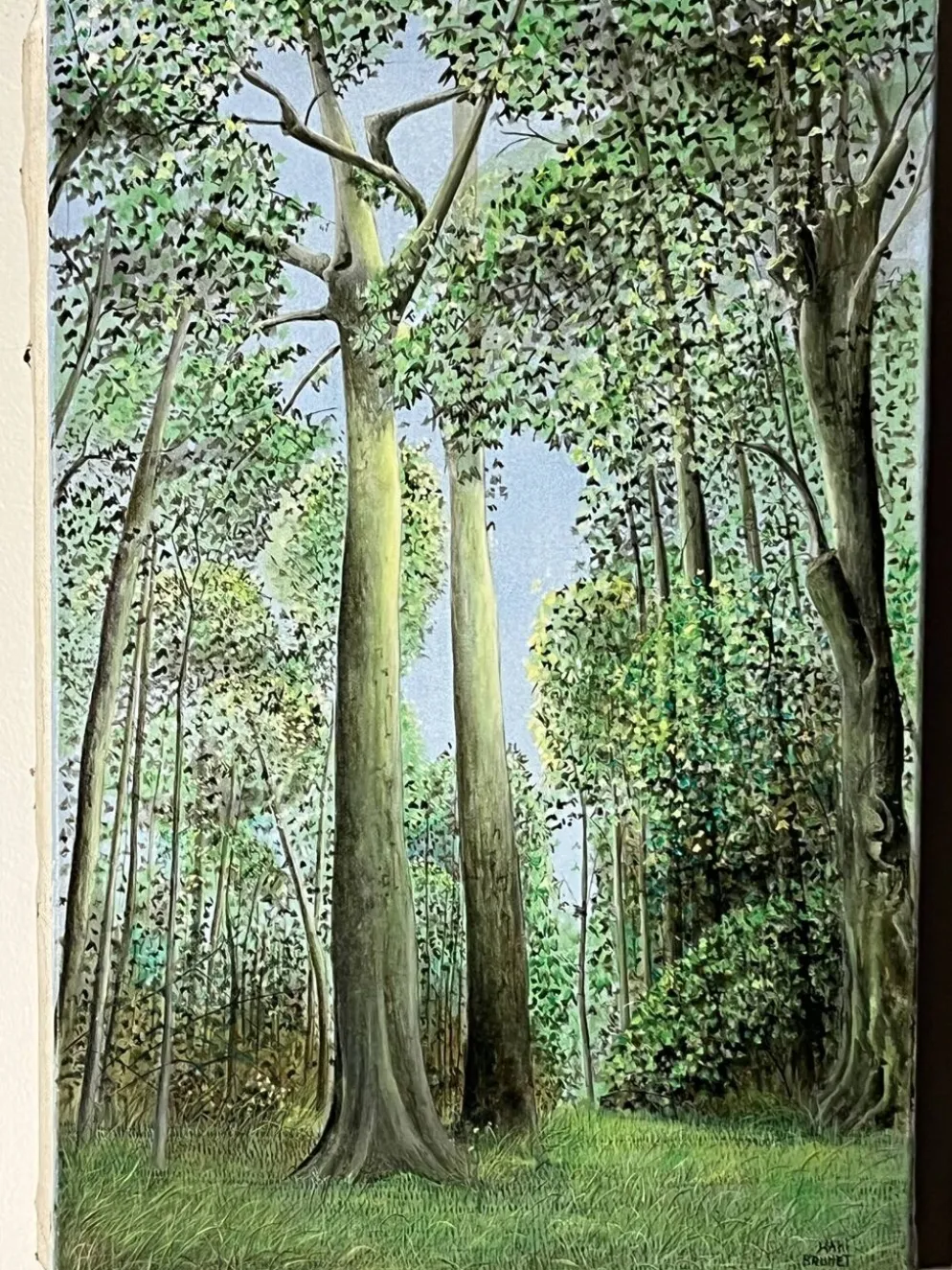 Kaki Brunet (1926-2012) "Printemps au bois" huile sur toile