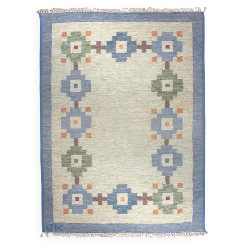 Karin Jönsson Tapis kilim géométrique en laine suédois du milieu du siècle 171x252cm