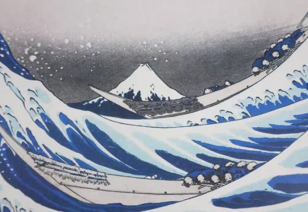Katsuhika Hokusai : La grande vague de Kanagawa, lithographie signée