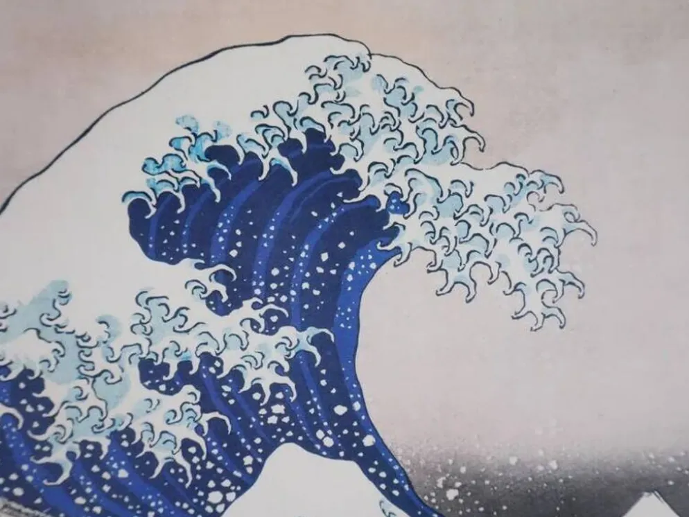 Katsuhika Hokusai : La grande vague de Kanagawa, lithographie signée