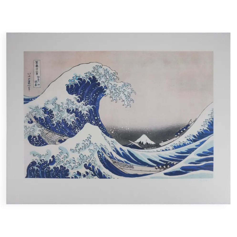 Katsuhika Hokusai : La grande vague de Kanagawa, lithographie signée