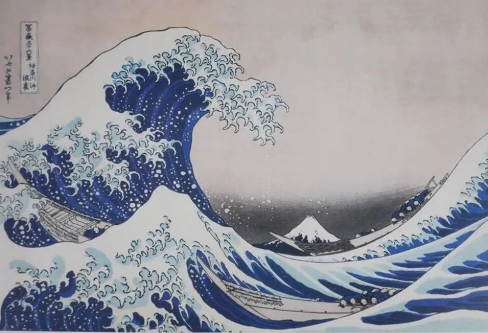 Katsuhika Hokusai : La grande vague de Kanagawa, lithographie signée