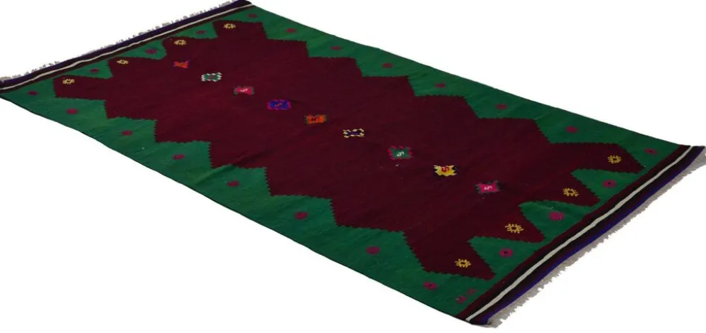 Kilim Turc Vintage Anatolien Rouge et Vert 260 x 143 cm