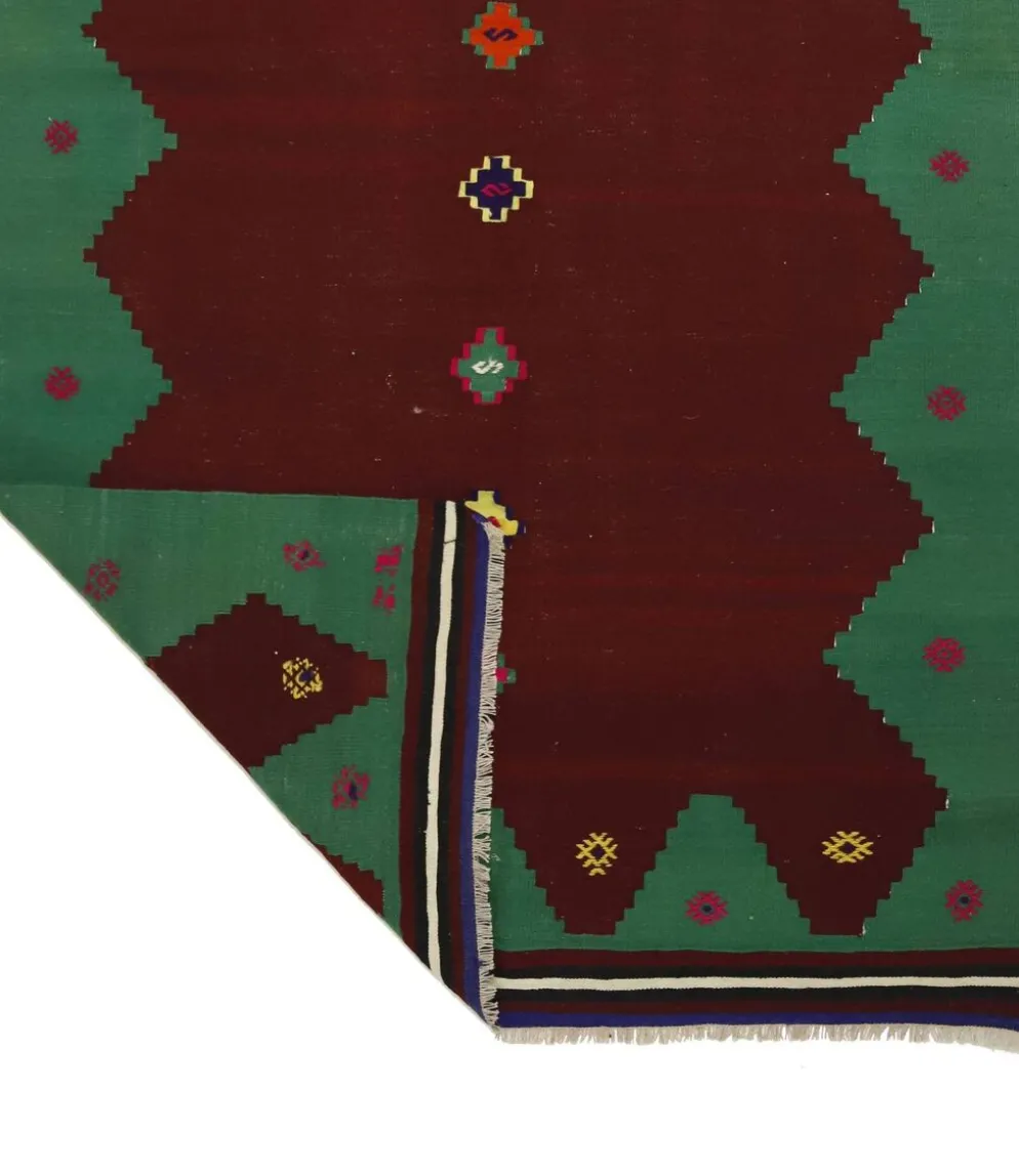Kilim Turc Vintage Anatolien Rouge et Vert 260 x 143 cm
